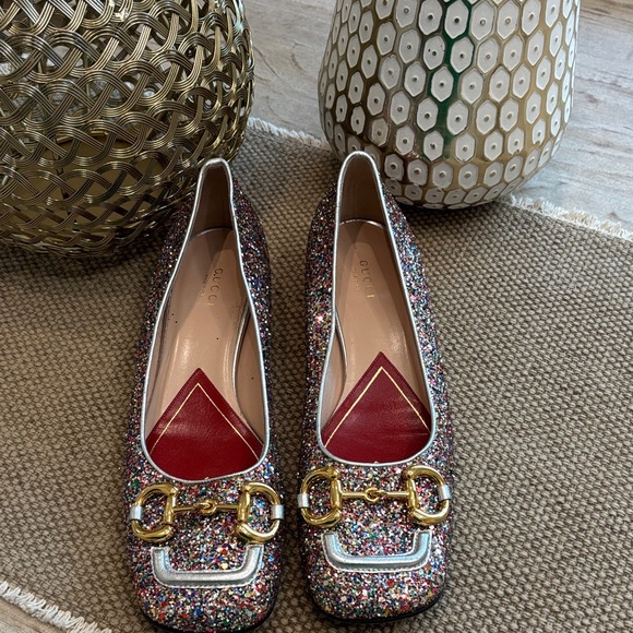 Gucci Glitter Loafers with Gold Accents - Picture 1 of 5